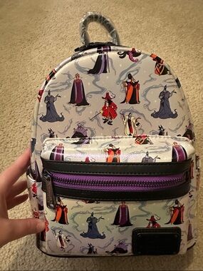 Loungefly Disney Villains Mini Backpack Silver with Purple & Black Accents NWT